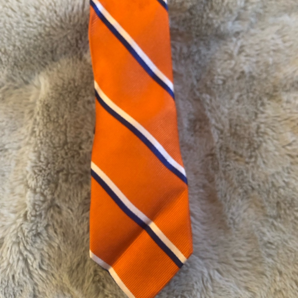 Ralph Lauren Orange Stripe Silk Tie with Navy & White Accents